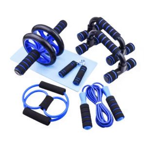 7-in-1 Set Gym Home Push-Up Bars Kit Jump Rope Hand Grip Knee Pad Grippers Workout AB Rollers